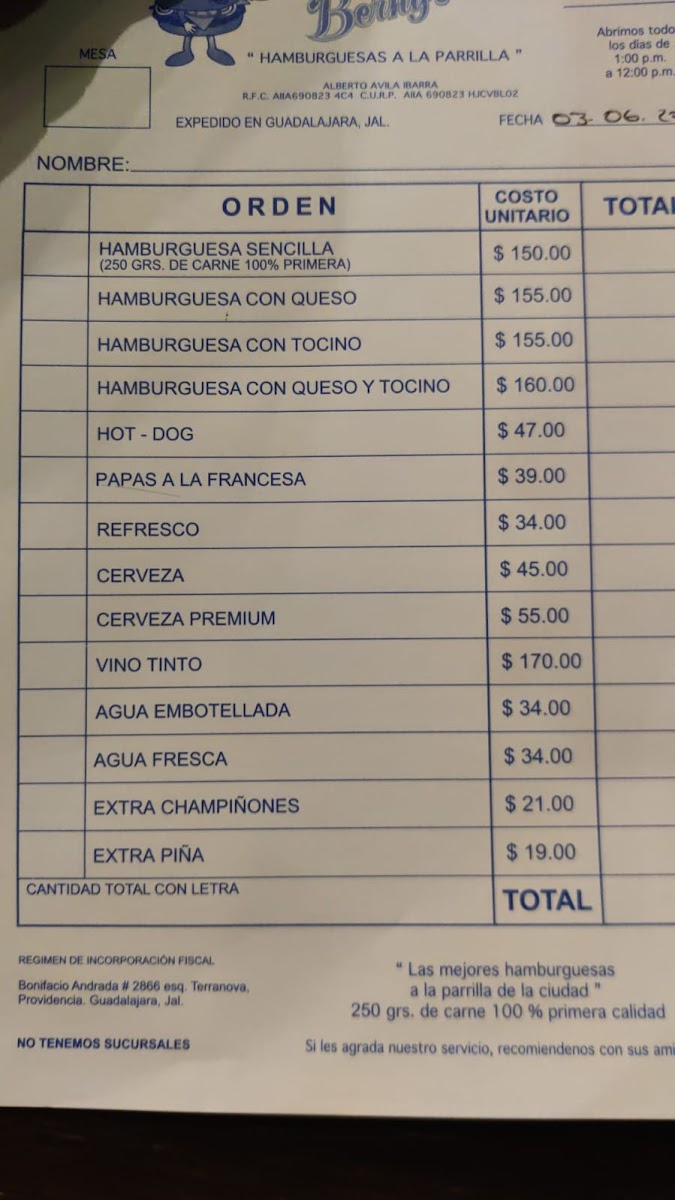 Berny’s Menu - Image 2